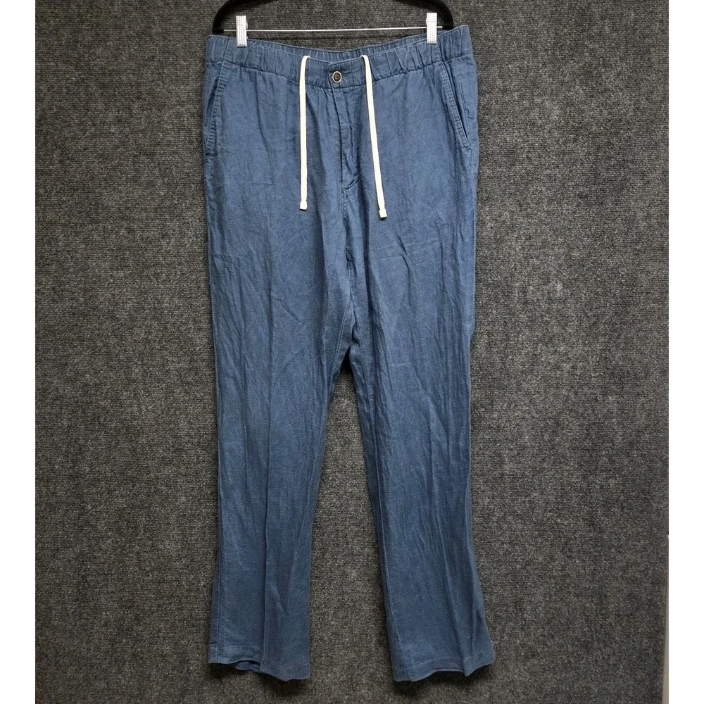 Tommy Bahama Pants Mens XL Blue Linen Tencel Blend Drawstring Relaxed Casual